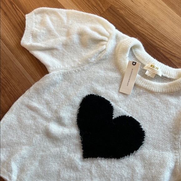 Maeve Anthropologie Puff Heart Sweater Tee Short Sleeve NEW - Picture 5 of 10